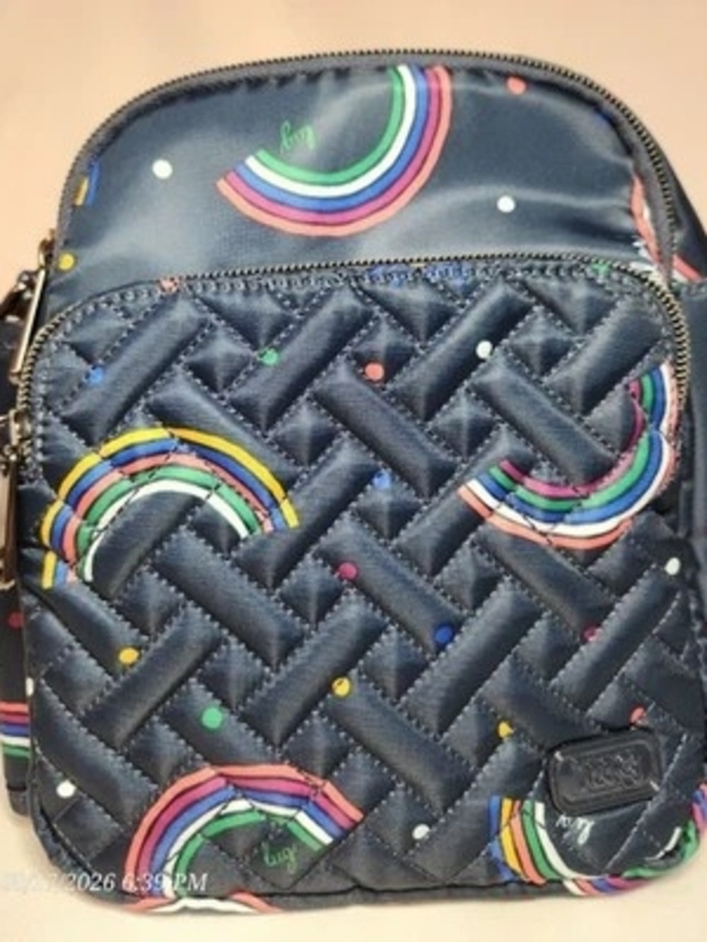 Lug Can Can Crossbody Bag Rainbow Arc Navy Quilted Multi‑Pocket Travel Purse